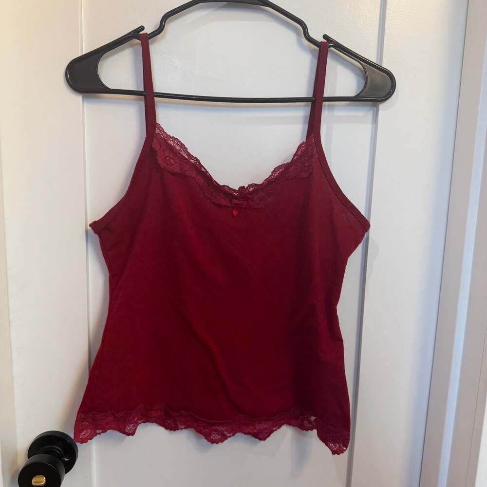 ROMWE Red Lace Trim Cami Tank Top Size L